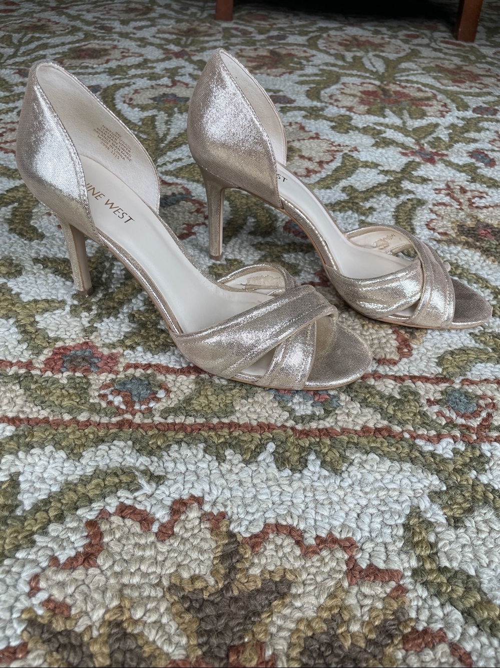 Nine West - Fortunata - Light Gold Metallic D'Orsay Open-Toe Heels - 9